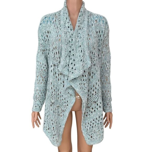 St. John knitted crochet blue draped cardigan sweater size M - Picture 3 of 9